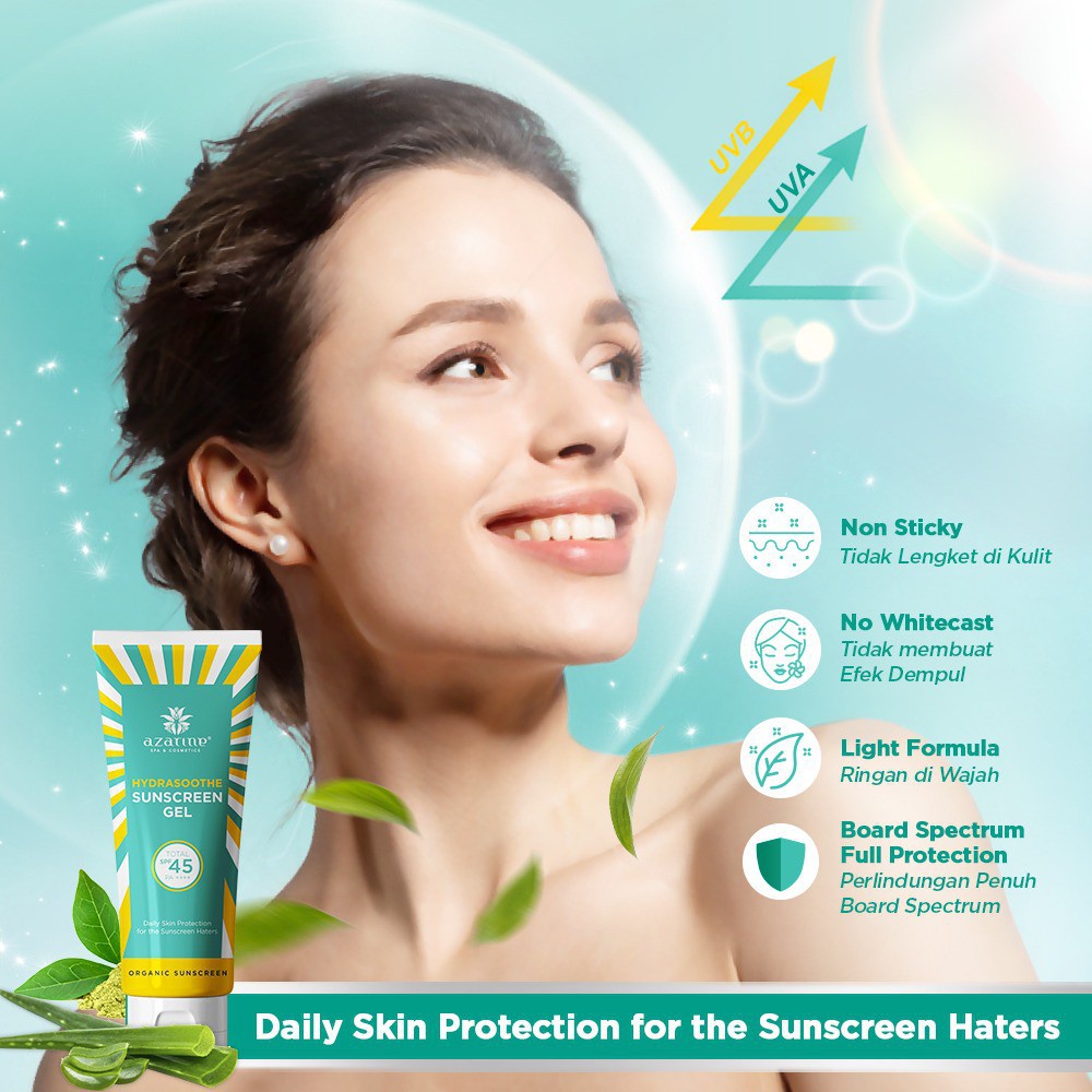 AZARINE Sunscreen Hydrasothe Sunscreen Gel Spf 45++ || Aqua Essence Sun Shield Serum Spf 50++