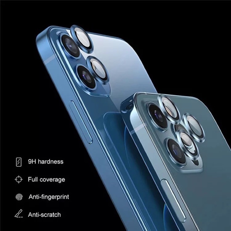 [1 PC] Pelindung Lensa Kamera Bahan Kaca Aluminum Dengan Ring Metal Camera Lens Protector Tempered Glass Untuk iPhone 11 / 12 / 12 Mini