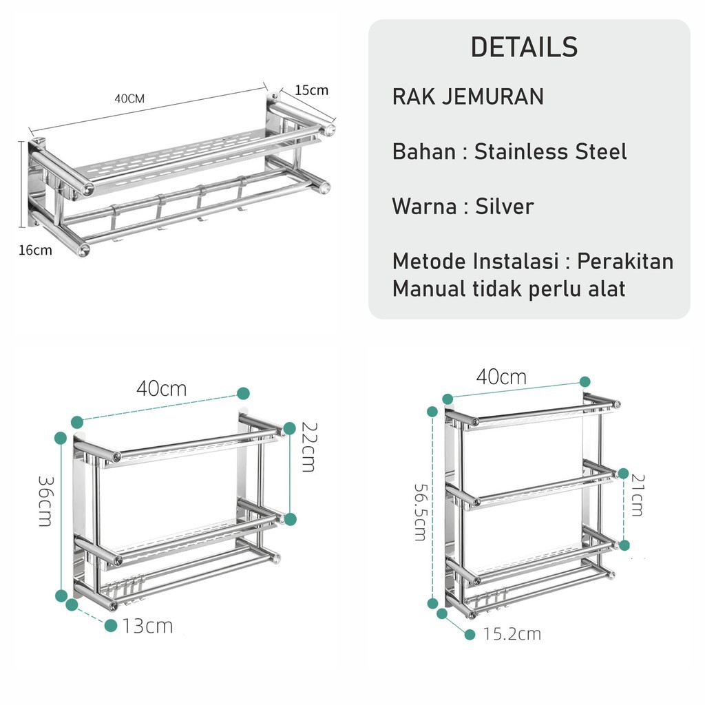 [IMPORT] -  PXTON Rak Dinding Kamar Mandi Rak Toilet Rak Gantung Stainless Rak Handuk Sabun Serbagun