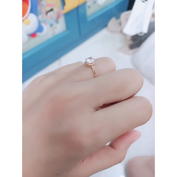 cincin solitaire segi 8 mp/ cincin perak asli silver 925 lapis emas/ cincin fashion wanita impor