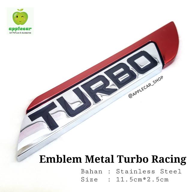 Emblem Stiker Tempelan Metal 3D Turbo Silver-Merah