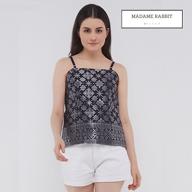 MADAME RABBIT Tank Top Wanita Pearl Grey Songket Premium Casual Style-2