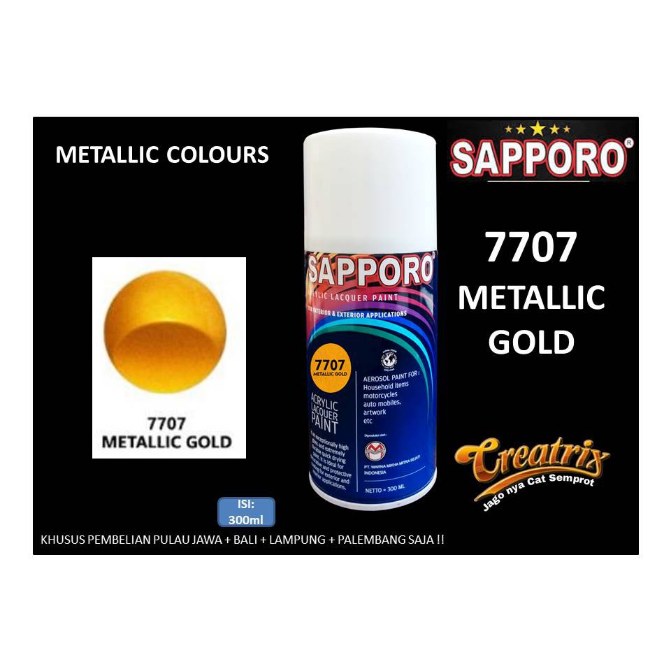 Sapporo Paint Metallic Gold 7707/Emas Metalik/cat semprot/pylox/pilok