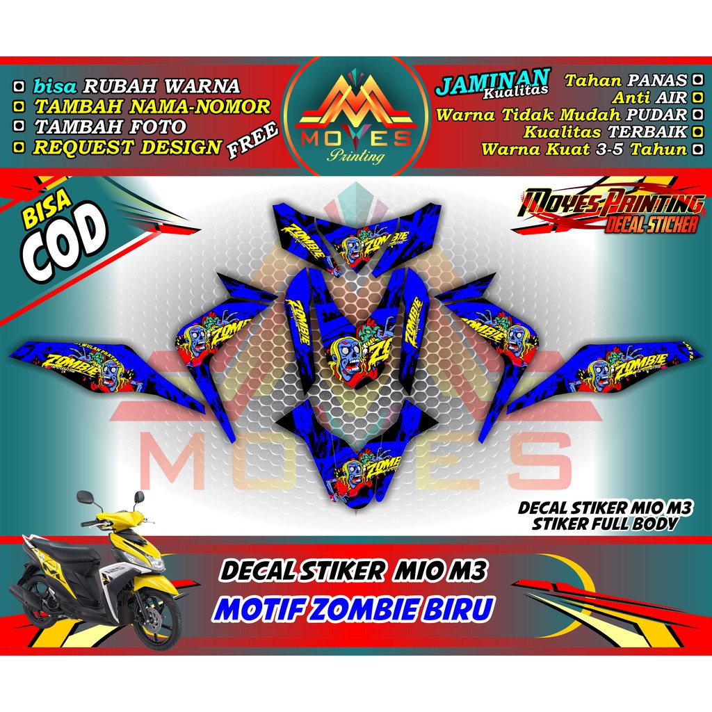 Decal Stiker Mio M3 Motif Zombie Rider Biru Sticker Fullbody Mio M3 Stiker Motor Yamaha