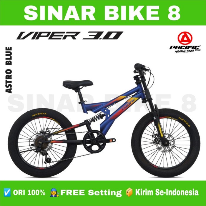 Sepeda Gunung MTB Ukuran 20 Inch PACIFIC VIPER 3.0 Full DOUBEL SUSPENSI 7 SPEED