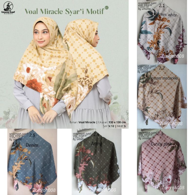 Umama segi empat syari motif voal miracle hijab jumbo 130x130