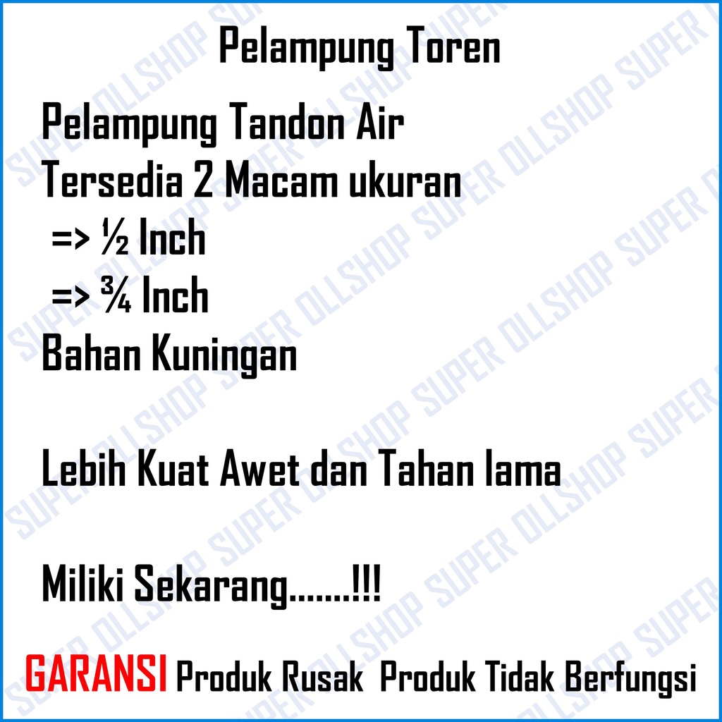 Kran Air Pelampung Otomatis Tandon / Pelampung Bola Tangki Air 1/2 Inci Kuningan / Floating Valve Toren Otomatis / Pelampung Tandon Air 3/4 Inch