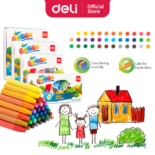 Deli Oil pastel 12/18/24/36 warna cerah dengan pen holder extender dan rautan pensil 7205 Series