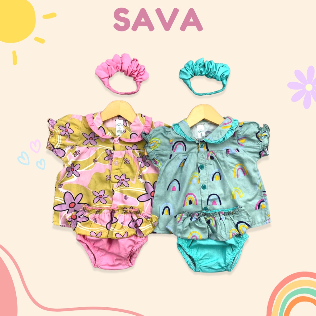 3-18 BLN SETELAN BAYI SAVA FREE HEADBAND DRESS BAYI BAJU BAYI PEREMPUAN Little Koda 3In1 SET (SNI)