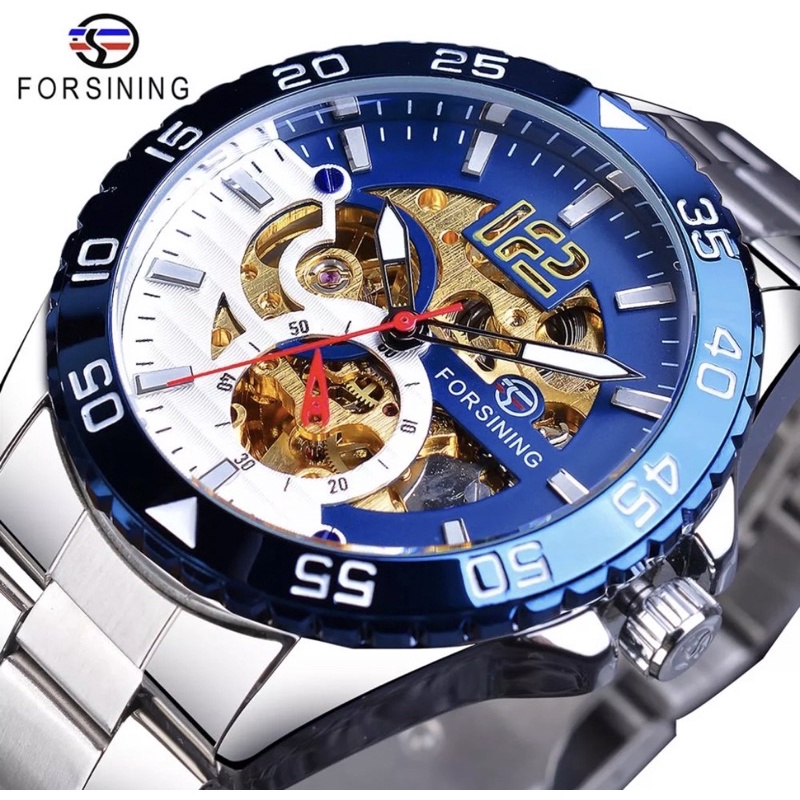 Jam Tangan Pria Forsining Original Mekanik Otomatis Tali Kulit Sporty Elegan