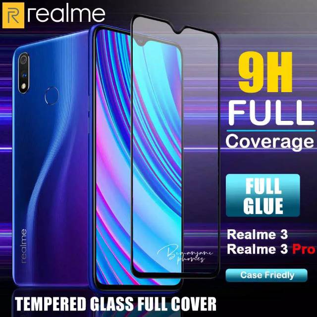 Realme C2 - Realme 3 - Realme 3 Pro Tempered Glass Full Warna