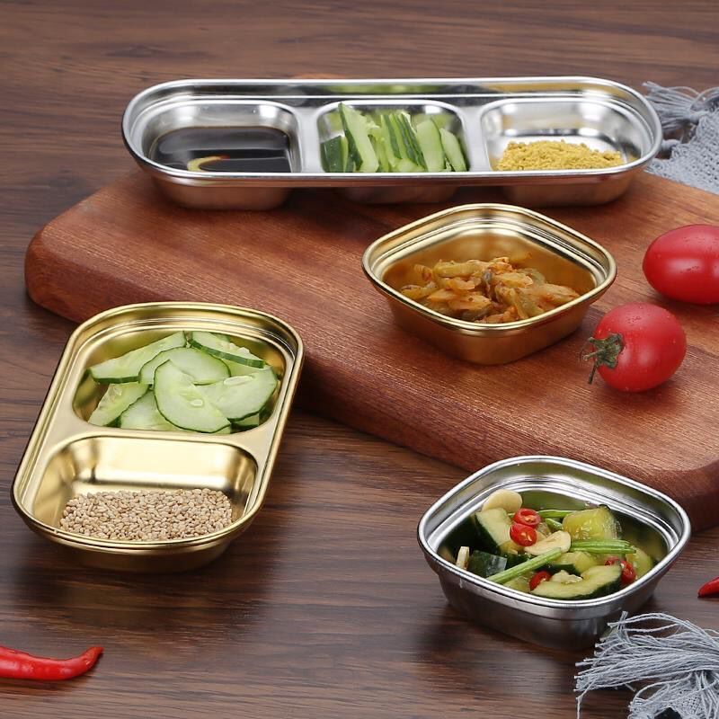 Mangkok Saus / Cuka / BBQ Multi Grid Bahan 304 Stainless Steel Gaya Korea Untuk Peralatan Makan Dapur