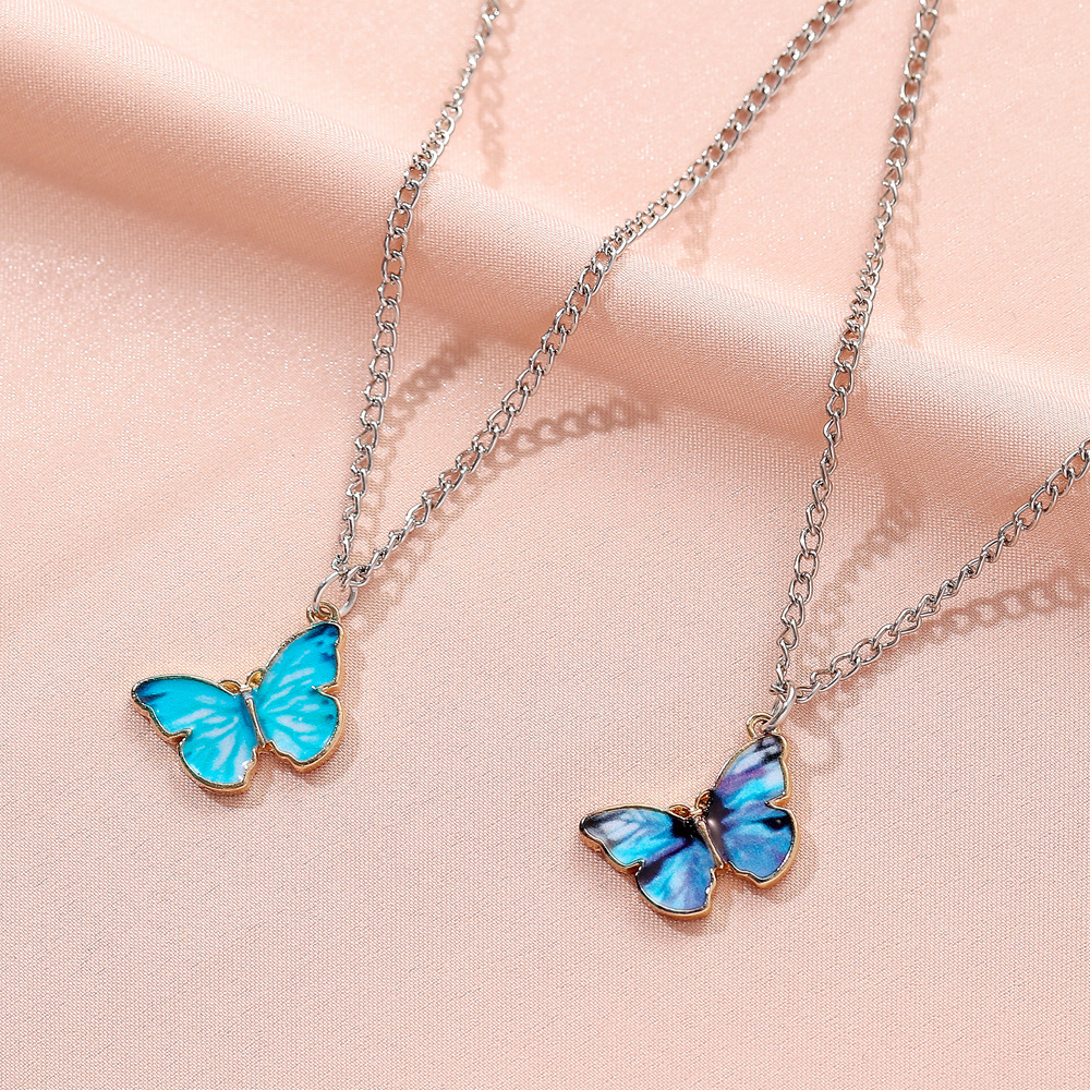 Set Kalung Rantai Choker Liontin Butterfly Gaya Retro Korea Untuk Wanita