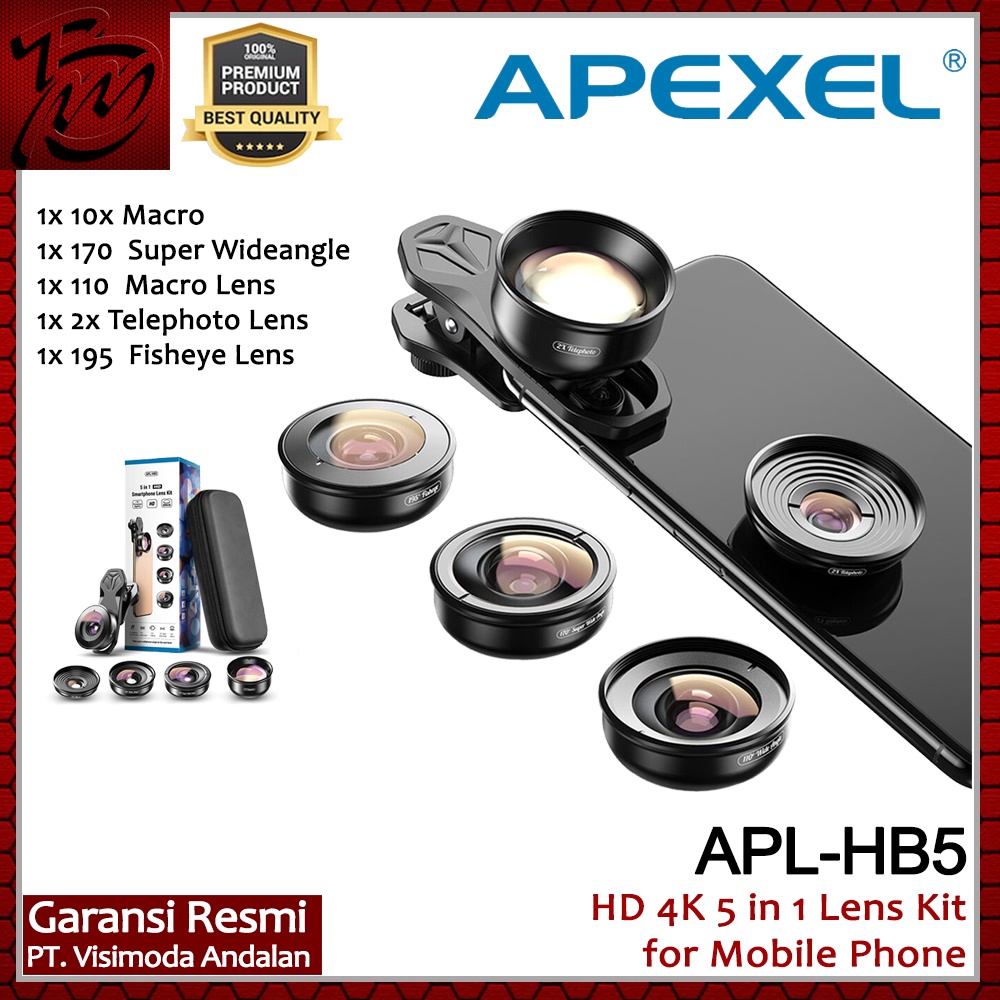 Apexel APL-HB5 HD 4K 5 in 1 Lensa Kit for Smartphone