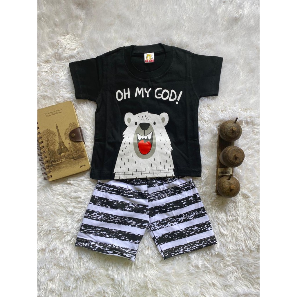 SETELAN ANAK COWOK KARAKTER BEAR OH MY GOD CUTE ALL SIZE 6-12 BULAN PAKAI