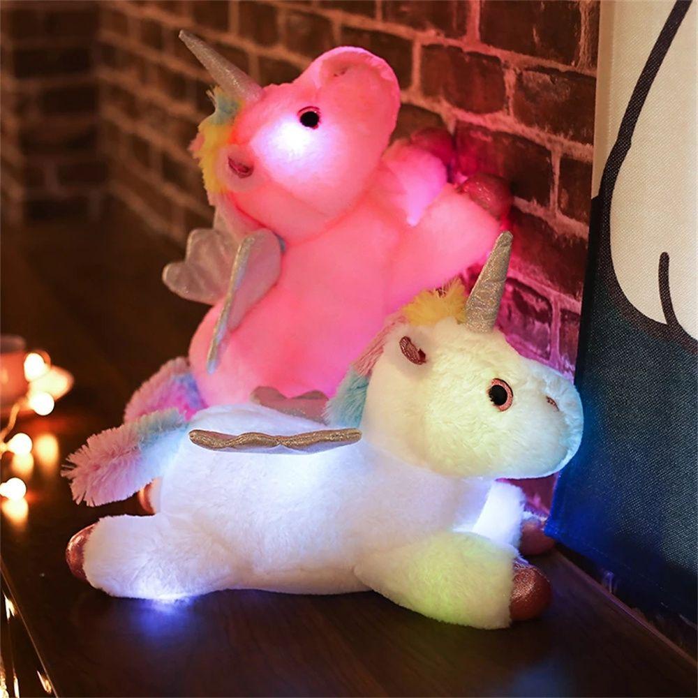 Mxbeauty Mainan Boneka Unicorn LED Lucu Colorful Glowing Stuffed Light Up Boneka Mainan Dekorasi Unicornio Kuda Mainan