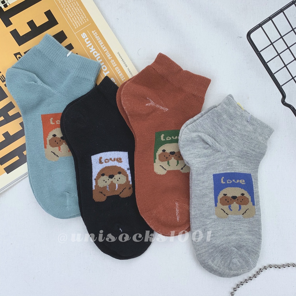 Import Kaos kaki pendek cewe wanita motif tebal  lucu karakter pendek woman socks ankle sock tebal bermotif kualitas premium-Sea lion B