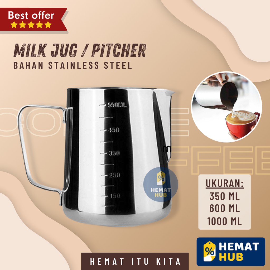 Milk Jug Coffee Latte Art Maker Alat Peralatan Teko Kopi Susu Cappuccino Hitam Black Stainless Steel