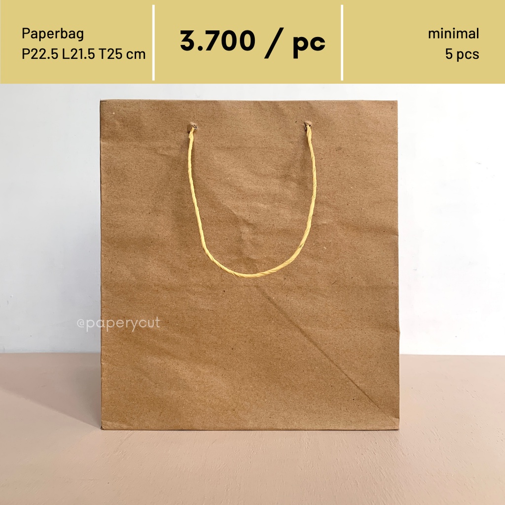 

Paperbag Tas Kertas Kraft Coklat Polos Goodie Bag P22,5 L21,5 T25 cm