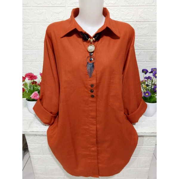 Baju atasan kemeja wanita simpel casual polos lengan panjang A 230-5