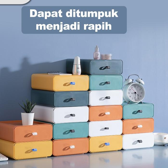 Dejavu HSB106 Rak Susun Kosmetik Penyimpan Serbaguna Storage Organizer - Plastik, Size Besar, Biru/Kuning