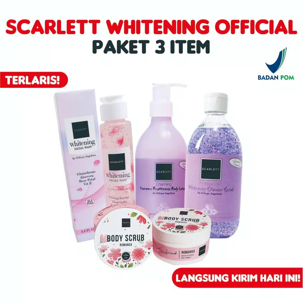 Paket Scarlett Whitening 3 Item / Scarlett Whitening Original / Pemutih Aman