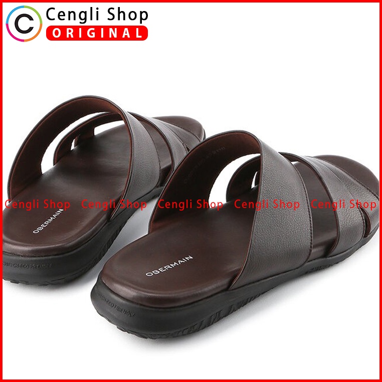 SANDAL KULIT OBERMAIN PRIA ORIGINAL SLIDE CASUAL BRANDED COKLAT OM07