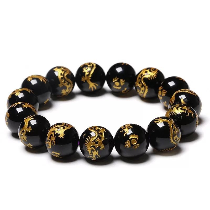 COD✅ Gelang Black Agate Hitam Motif Naga Premium