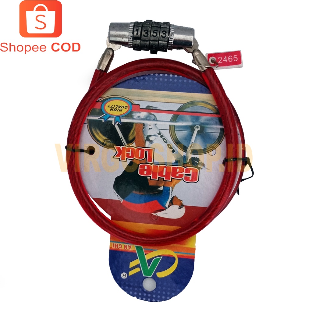 Cable Lock - Gembok Kabel Pin - Gombok Helm - Menggunakan KODE Kunci PIN / Gembok Sepeda / Gembok Helm / Gembok / Kunci Gembok / Kunci Gembok Motor / Kunci / Kunci Kunci / Kunci Helm / Kunci Gembok Sepeda-Merah