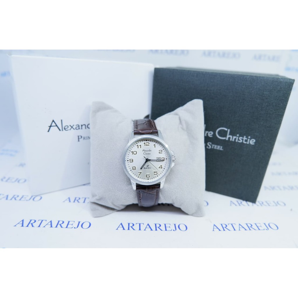 JAM TANGAN WANITA ALEXANDRE CHRISTIE AC 1008 KULIT COKLAT TUA