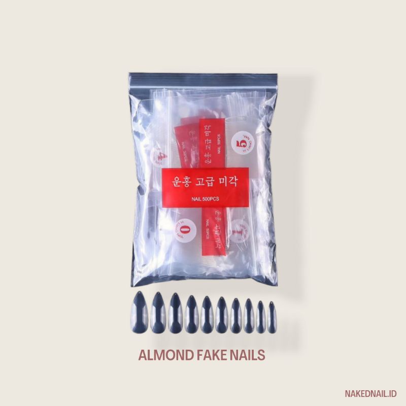 Kuku palsu siletto almond clear fake nails almond 500pcs clear