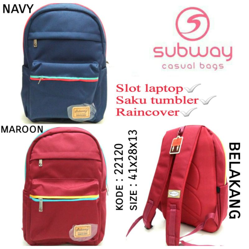 TAS RANSEL SEKOLAH ANAK PEREMPUAN SUBWAY  22120 2 WARNA NAVY DAN MAROON ADA RAINCOVER TERBARU