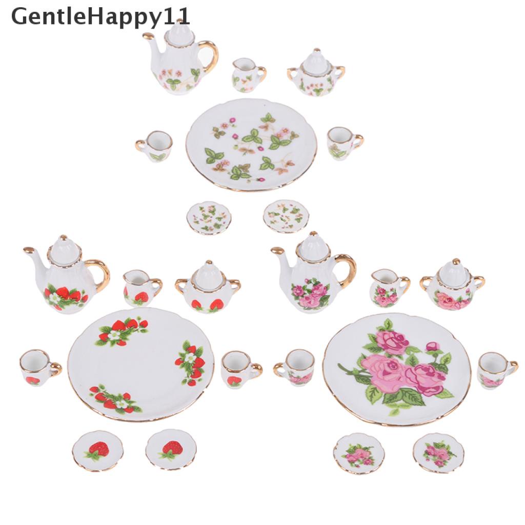 Gentlehappy 8Pcs / set Mainan Miniatur Piring + Gelas Porselen Untuk Aksesoris Rumah Boneka 1: 12