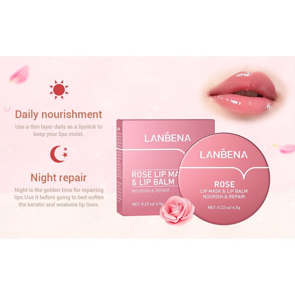 LANBENA Rose Lip Mask Balm - Masker Bibir Melembabkan Repairing Plumping Hydrating Nourishing Perawatan Pelembab Masker