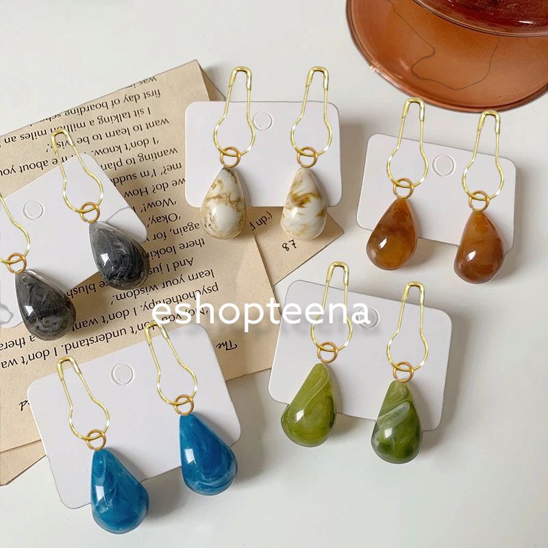 A45 anting hijab setengah lingkaran akrilik warna marmer_anting jilbab