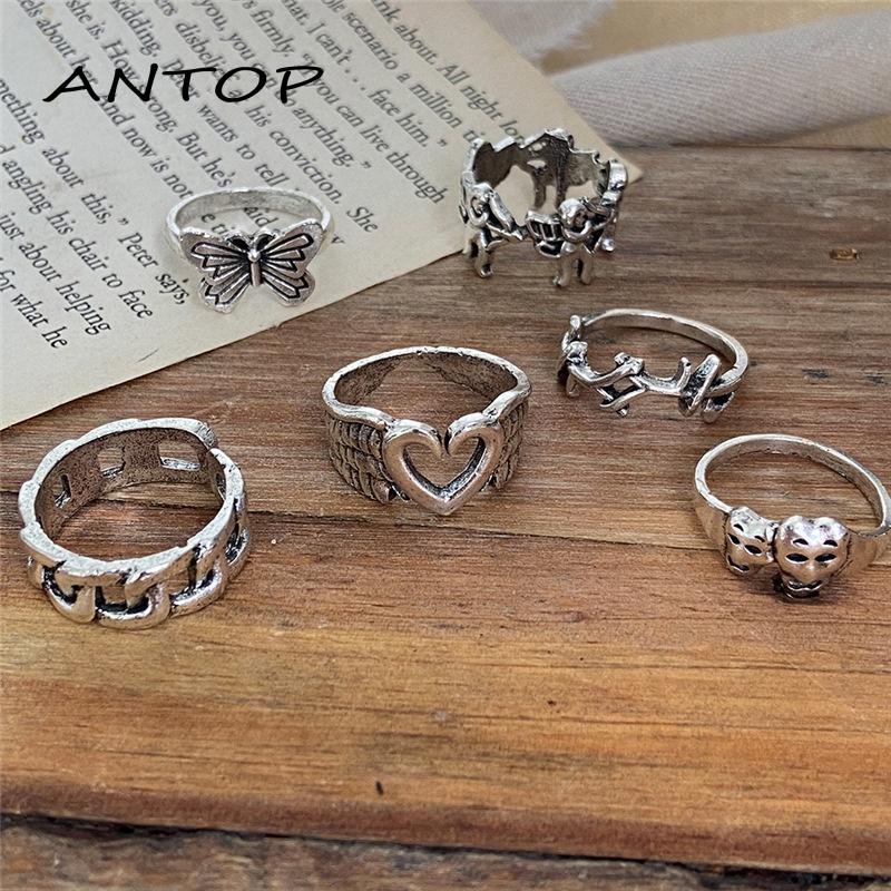 Cincin Cinta Tali Perak Titanium Tahan Karat Korea Setel Retro Hip Hop Ring ANTOP