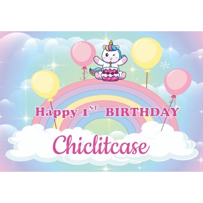 Custom backdrop unicorn pastel banner ulang tahun birthday