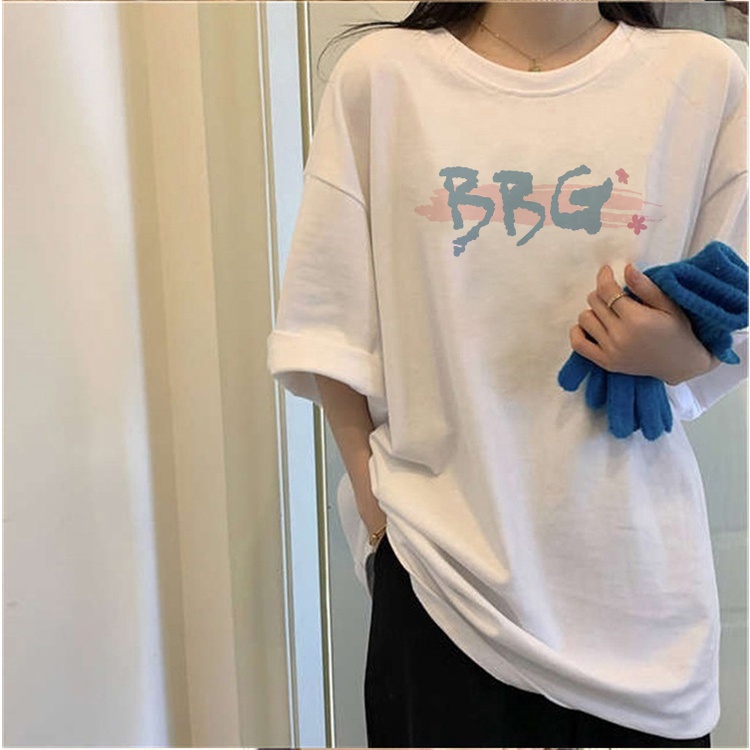 kaos atasan baggy wanita/crop top katun all-match baru/atasan wanita/atasan wanita warna putih