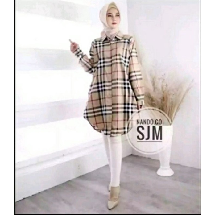 TUNIK KOTAK JUMBO/TUNIK KOTAK BURBERRY/TUNIK LENGAN PANJANG/TUNIK ATASAN WANITA