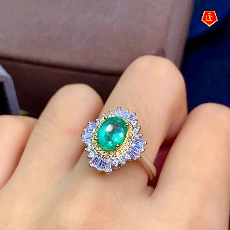 [Ready Stock]Luxury Full Diamond Natural Emerald Ring