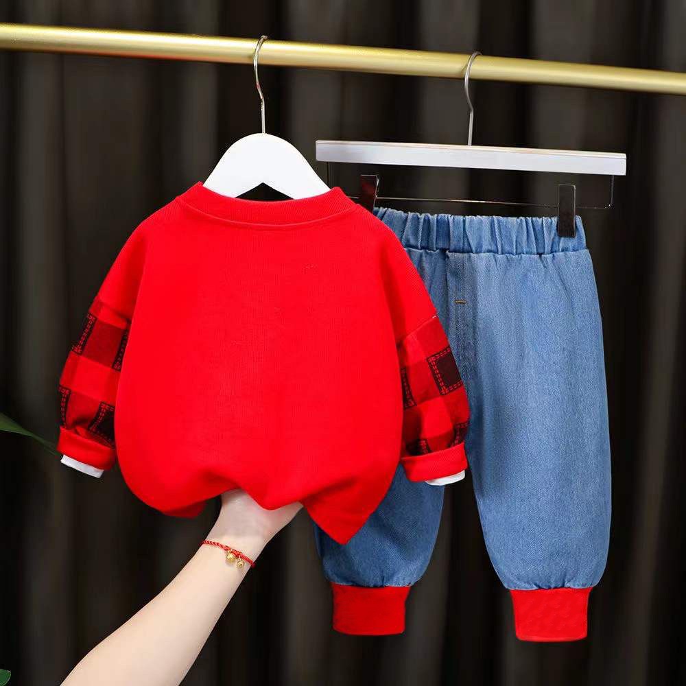 KF CAT Setelan Anak Laki Laki Import/ Setelan Sweater Lengan Panjang Pocket Bear + Jean Panjang Model Jogger Gaya kasual  Untuk Usia 1-4 Tahun