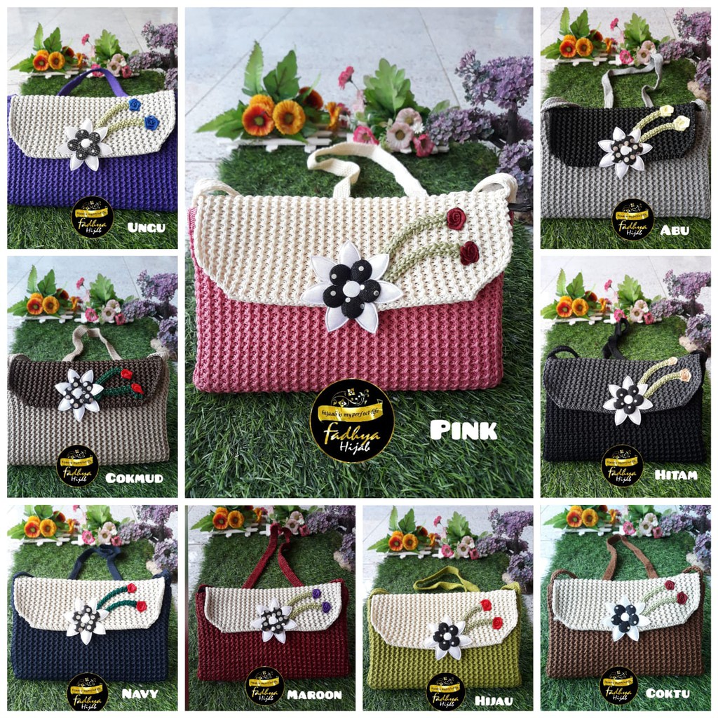  Tas  Rajut  Bunga Sling Bag motif Bunga Flower Shopee 