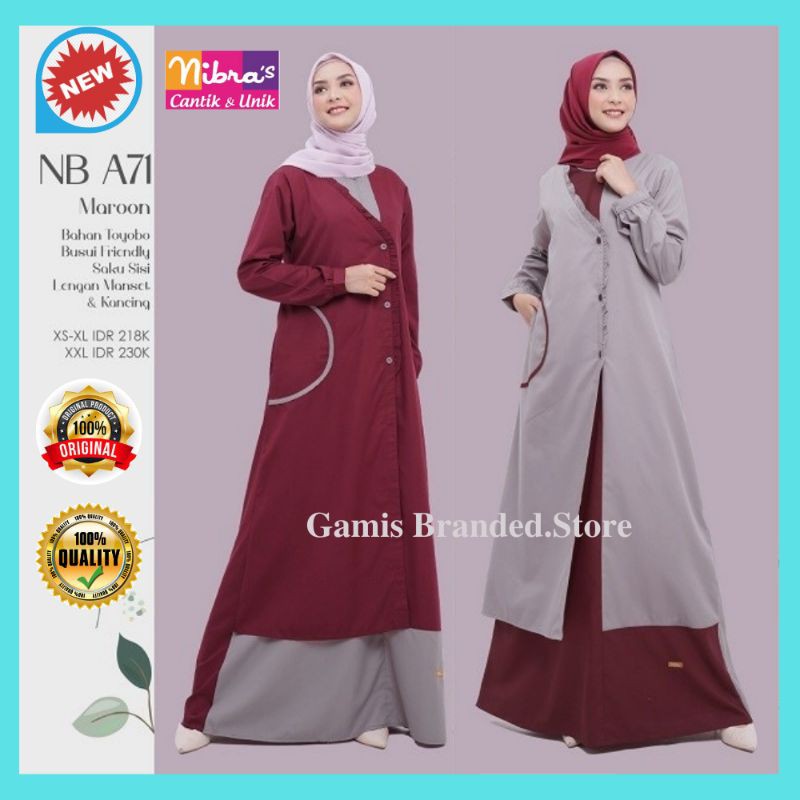 GAMIS NIBRAS TERBARU NB A71 WARNA MAROON LILAC/ GAMIS NIBRAS WANITA PROMO