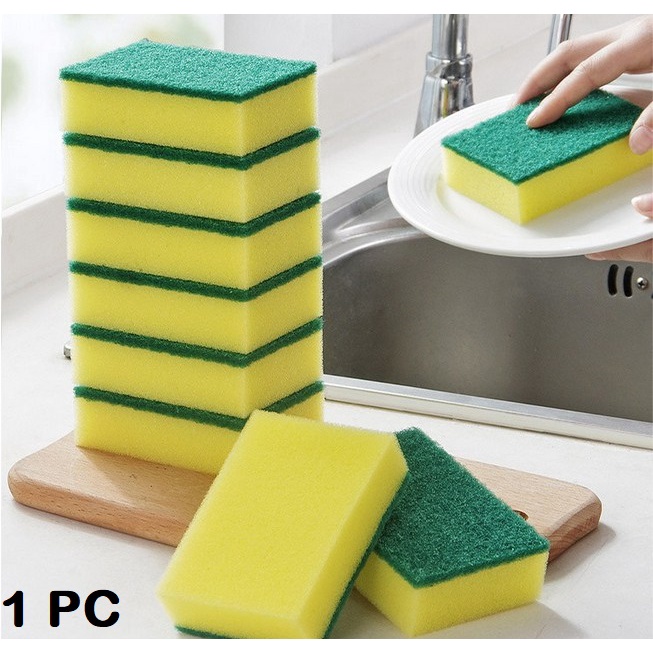 Busa Cuci Piring Sabut Hijau Sponge Spon Spons Kuning Kotak 2 sisi 1PC