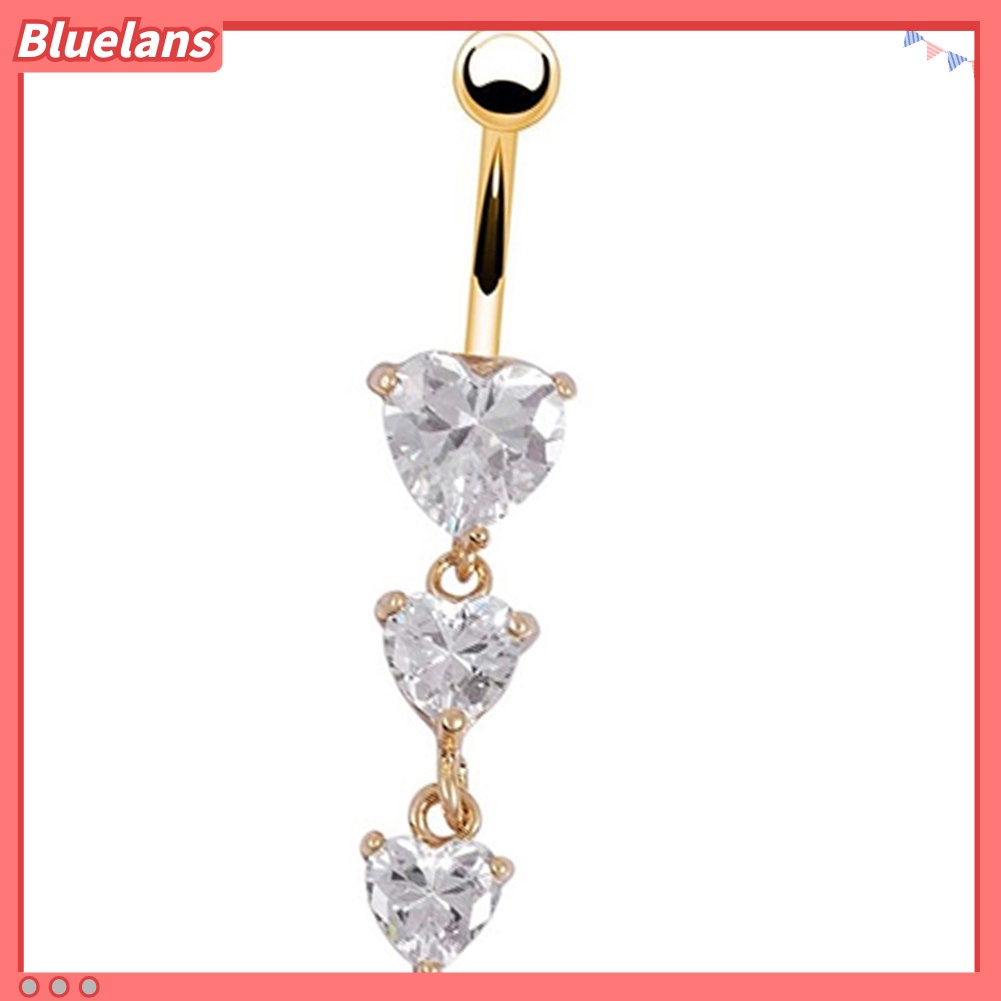 Bluelans Body Piercing Gold Navel Rings 3 Heart Crystal Clear Dangle Belly Button Rings