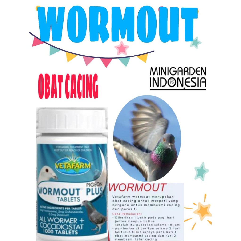 WORMOUT VETAFARM obat cacing untuk segela jenis burung merpati lovebird perkutut kenari