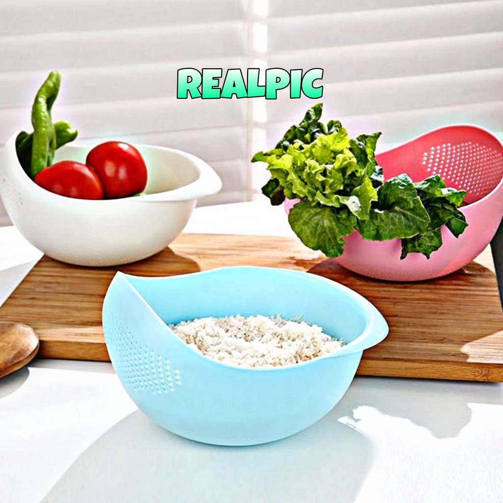 PROMO (BISA COD) Baskom Wadah / Saringan Tempat Cuci Beras Sayur Buah Serbaguna