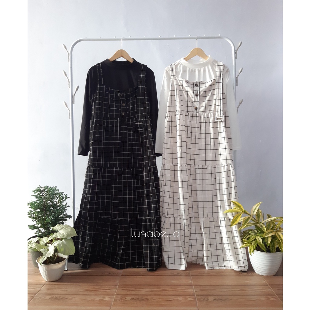 (LUNA DRESS &amp; PLAID DRESS) GAMIS REMPEL/RUMBAI | OVERALL 1 SET DAPAT 2 PCS (INNER DAN OVERALL) | VEST LONG DRESS MOTIF KOTAK-KOTAK BISA COD N GROSIR