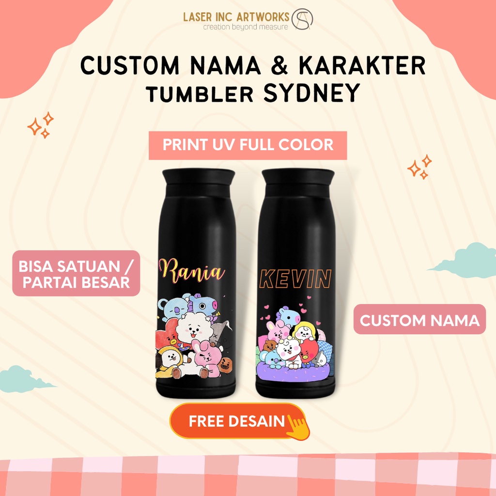 Tumbler Sydney botol air minum Custom Nama/Karakter/Foto/Logo portable Jerami gandum telescopic lift