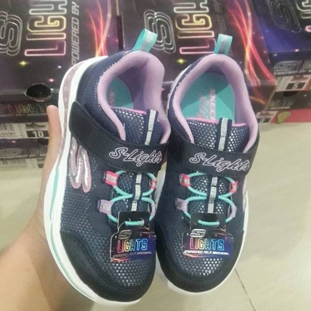 Sepatu skechers anak perempuan (girl) original mall sale lampu blue purple